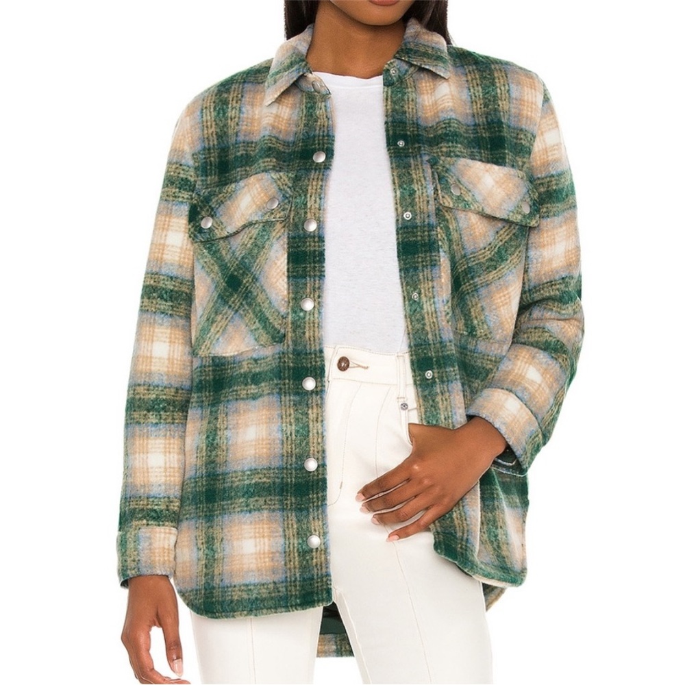 Blank NYC shirt jacket flannel green and tan M